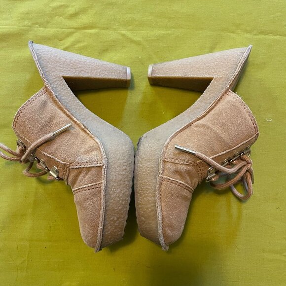 Michael Kors Tan Suede Quincy Clog Lace Up Platform Shoes Women's Size 7.5 - Picture 3 of 12